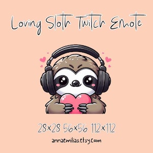 Sloth Twitch Emote: Kawaii Animal with Heart and Headphones