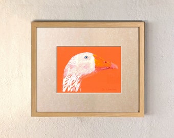 Oie en orange. Illustration originale à l'aquarelle, pièce unique.