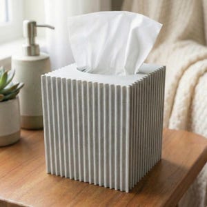 Square Tissue Box Cover: Modern Ribbed Design | 4.50 in W × 4.50 in D × 4.80 in H