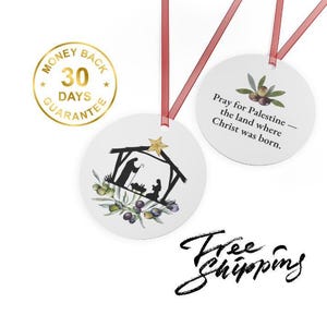 Palestine Christmas Ornament Nativity Scene Two Sided Free USA Shipping 2025 Holiday Decor Christian Metal Ornaments Holy Land Activist Gift