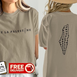 Camiseta Palestina de doble cara con colores cómodos. Camiseta Vive La Palestine. Envío gratuito a EE. UU. Camiseta palestina francesa. Regalo activista para ella en Navidad.