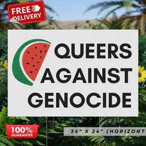 Yard Sign Queers Against Genocide Free Palestine Lawn Sign With Metal Stake Double-Sided Printing Free US Shipping Anti War Gaza Protester