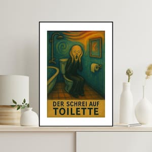 Divertente poster per il bagno degli ospiti The Scream – Divertente decorazione per il bagno su carta opaca con cornice in metallo, divertente poster per il bagno, decorazione per il bagno