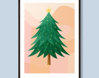 Christmas tree poster | Modern Christmas picture to print | Minimalist wall decoration | Digital Christmas download