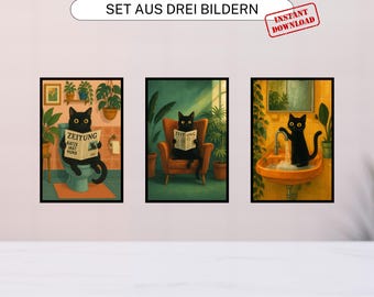 Funny bathroom poster set cat, gift bathroom guest toilet, funny picture bathroom toilet toilet, birthday woman man gift Christmas