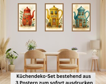 Coffee Pot House Wall Poster | Watercolor Coffee Pot House Poster | Kitchen Decor | Coffee Lovers, Dining Room Wall Decor, Gift for Her