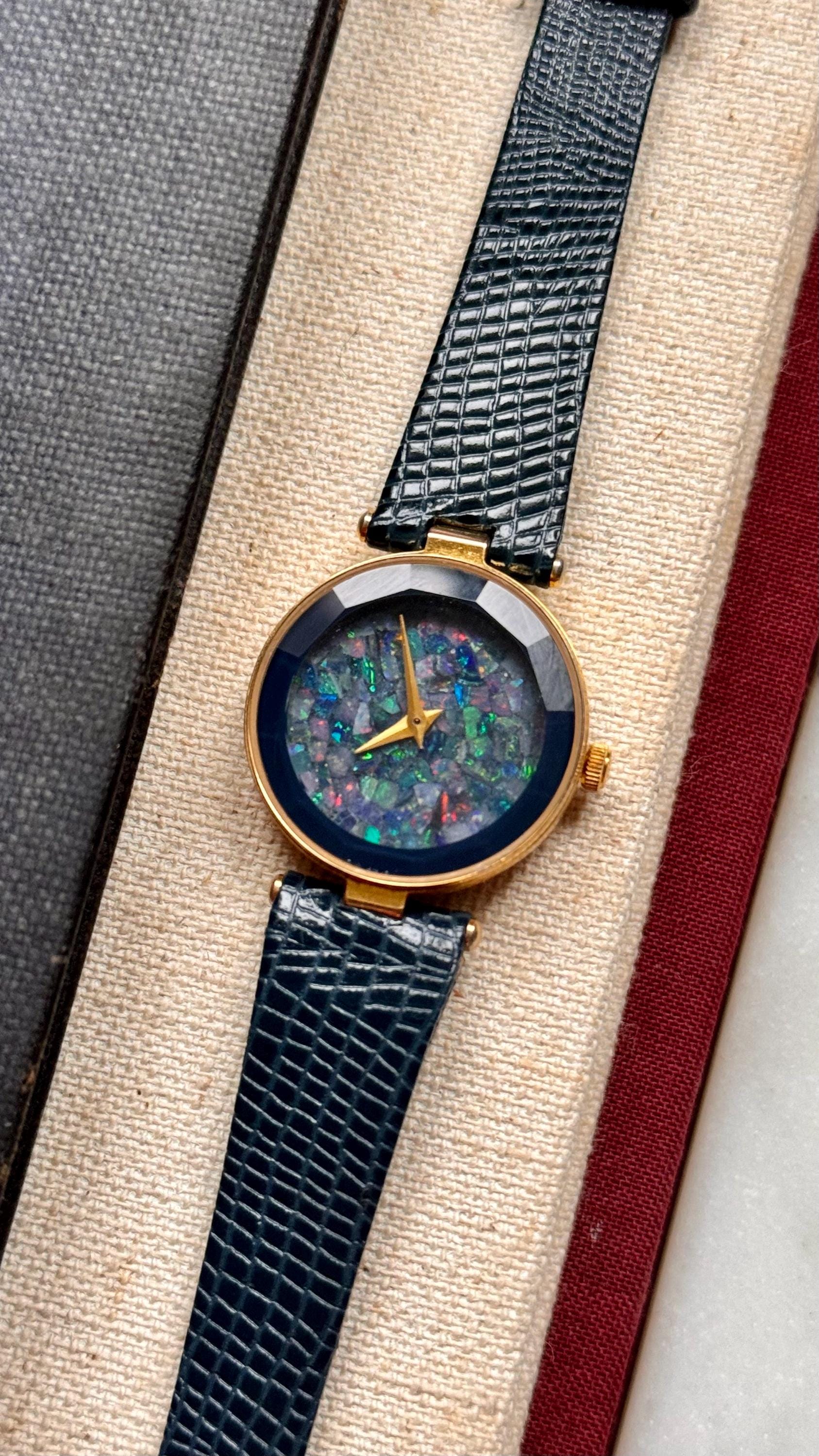 Opal dial vintage watch 18k gold plated case