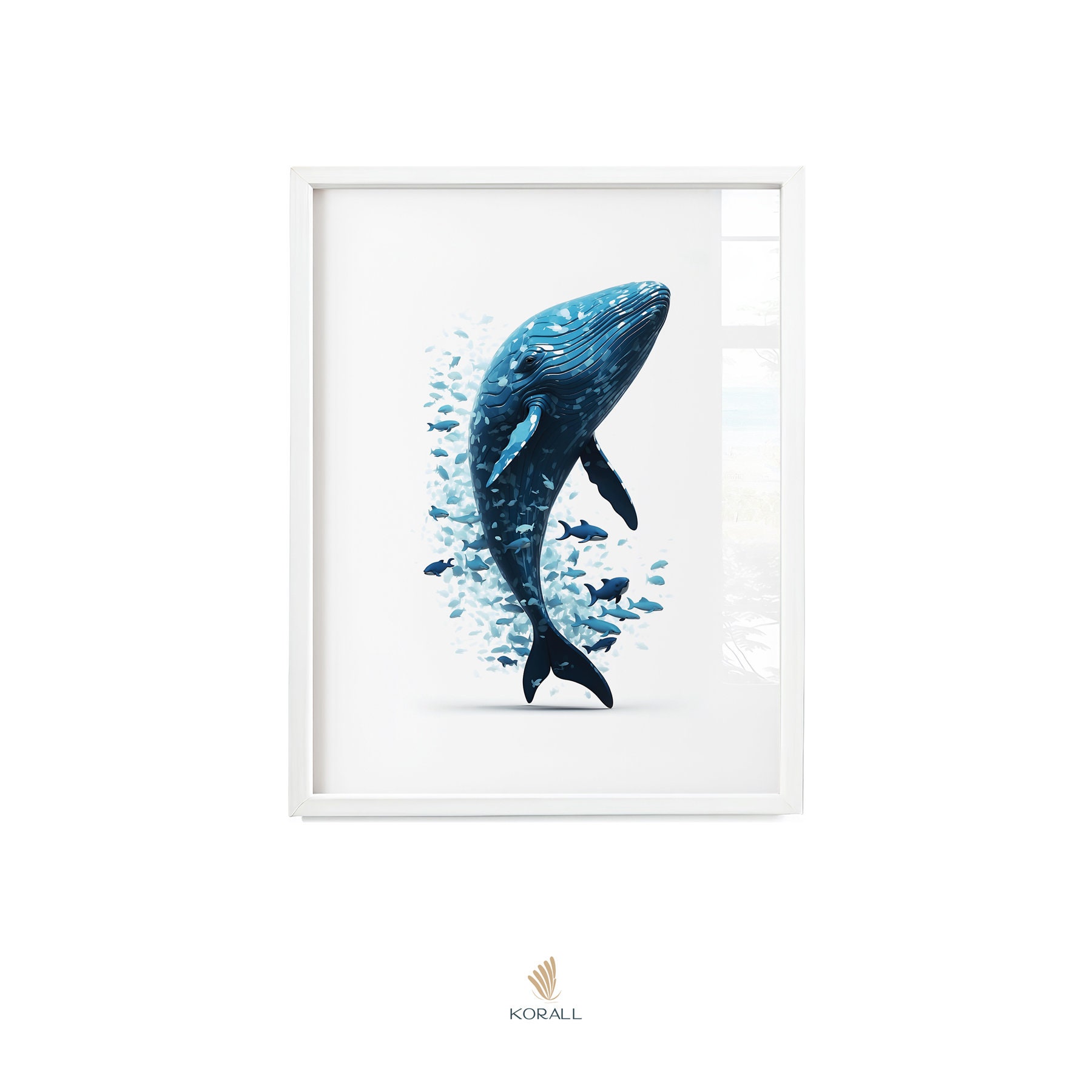 Majestic Blue Whale Poster Lively Marine Life Surroundings Wall Art ...
