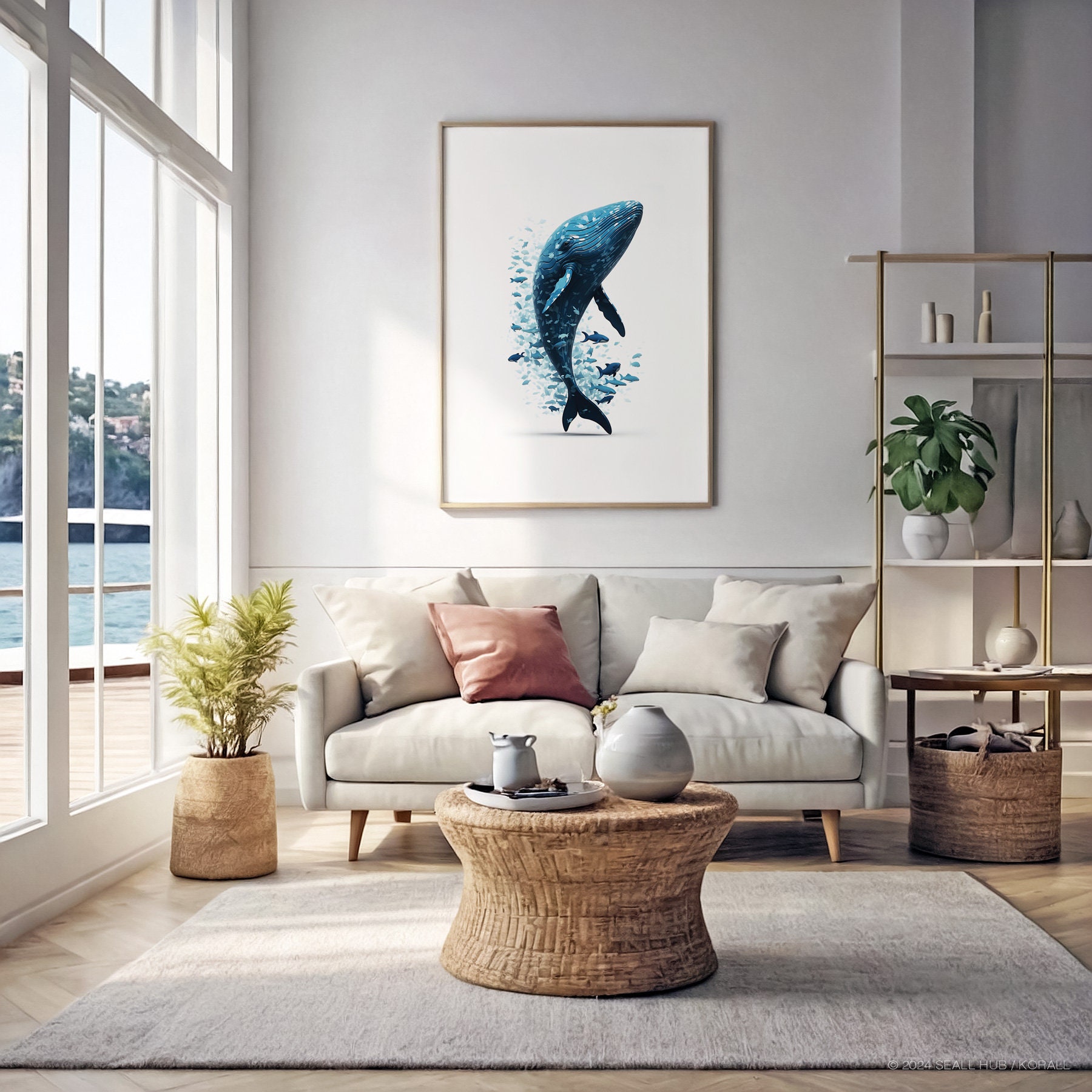 Majestic Blue Whale Poster Lively Marine Life Surroundings Wall Art ...