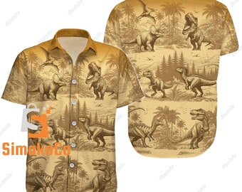 Dinosaur Button Shirt, Dinosaur Shirt, Dinosaur Hawaiian Shirt, Dino Shirt, Dino Button Shirt, Dinosaur Gift, Button Shirt Men