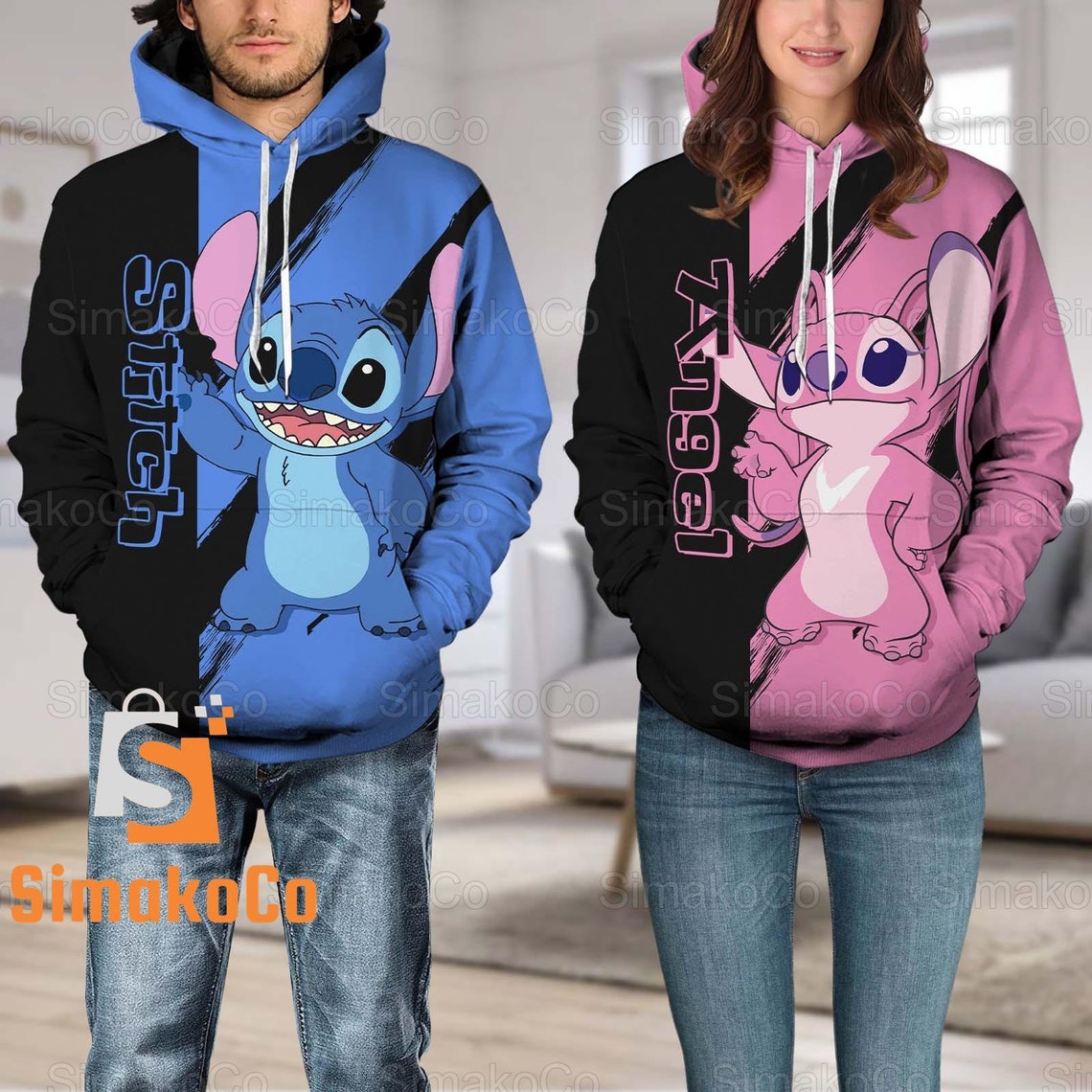 Stitch and Angel Couple Hoodie, Stitch and Angel Hoodie, Stitch Hoodie