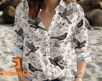 Starling Bird Shirt, Starling Bird Linen Shirt, Funny Bird Shirt, Bird Lover Shirt, Bird Shirt, Starling Bird Gift, Gift For Women