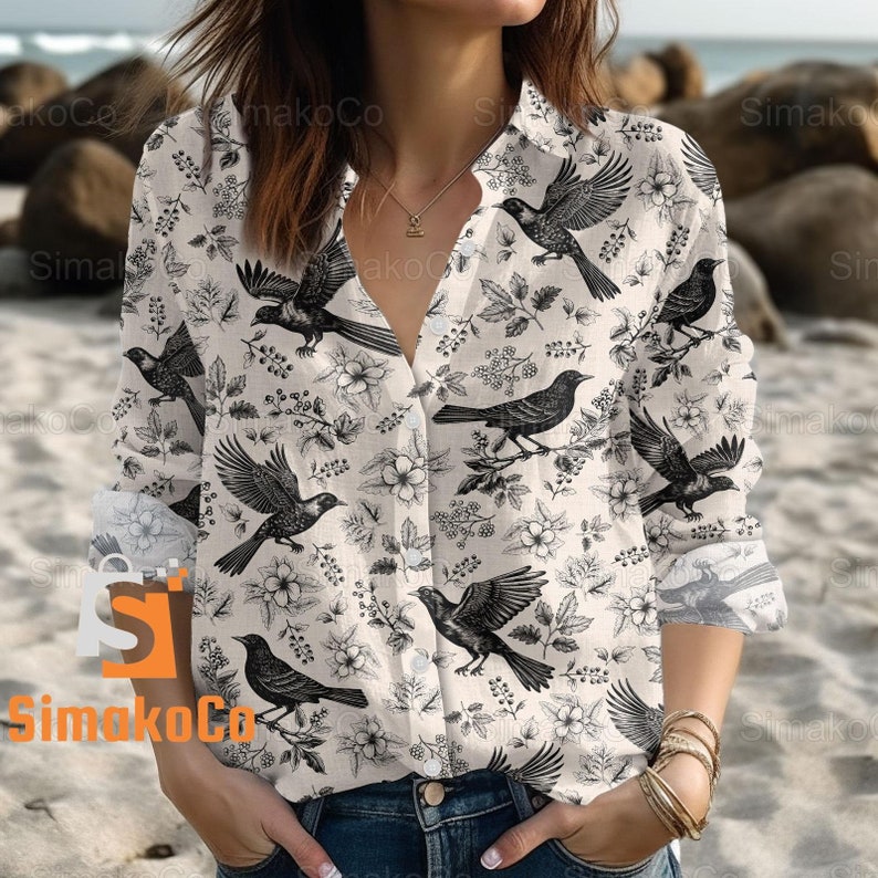 Starling Bird Shirt, Starling Bird Linen Shirt, Funny Bird Shirt, Bird Lover Shirt, Bird Shirt, Starling Bird Gift, Gift For Women