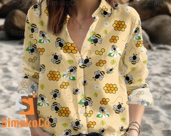 Bee Shirt, Bee Linen Shirt, Bee Women Shirt, Bee Shirt Women, Bee Gift, Linen Shirt Women, Bee Women Blouses, Gift For Her