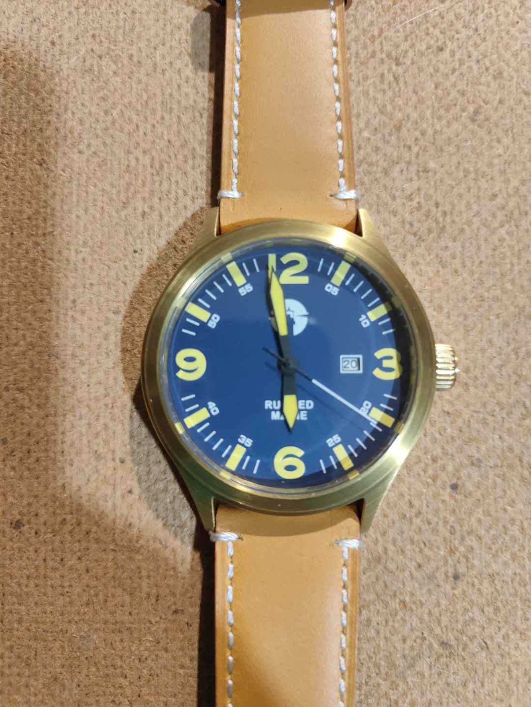Rugged Maine Solid Brass Case Watch With Leather Band. Etsy