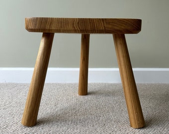 Handmade Small Oak Stool . Solid Oak . Milking Stool