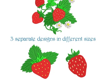 Set di disegni: Fragole, bacche di fragola, fiori di fragola. Disegno per ricamo a macchina. (Download digitale)