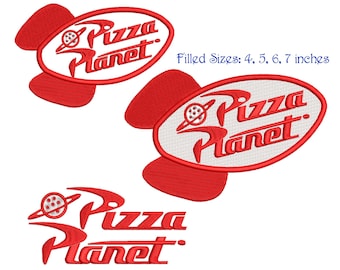 Machine embroidery design file.  Pizza Planet, Toy Story inspired. Embroidery file. Install download. Different sizes