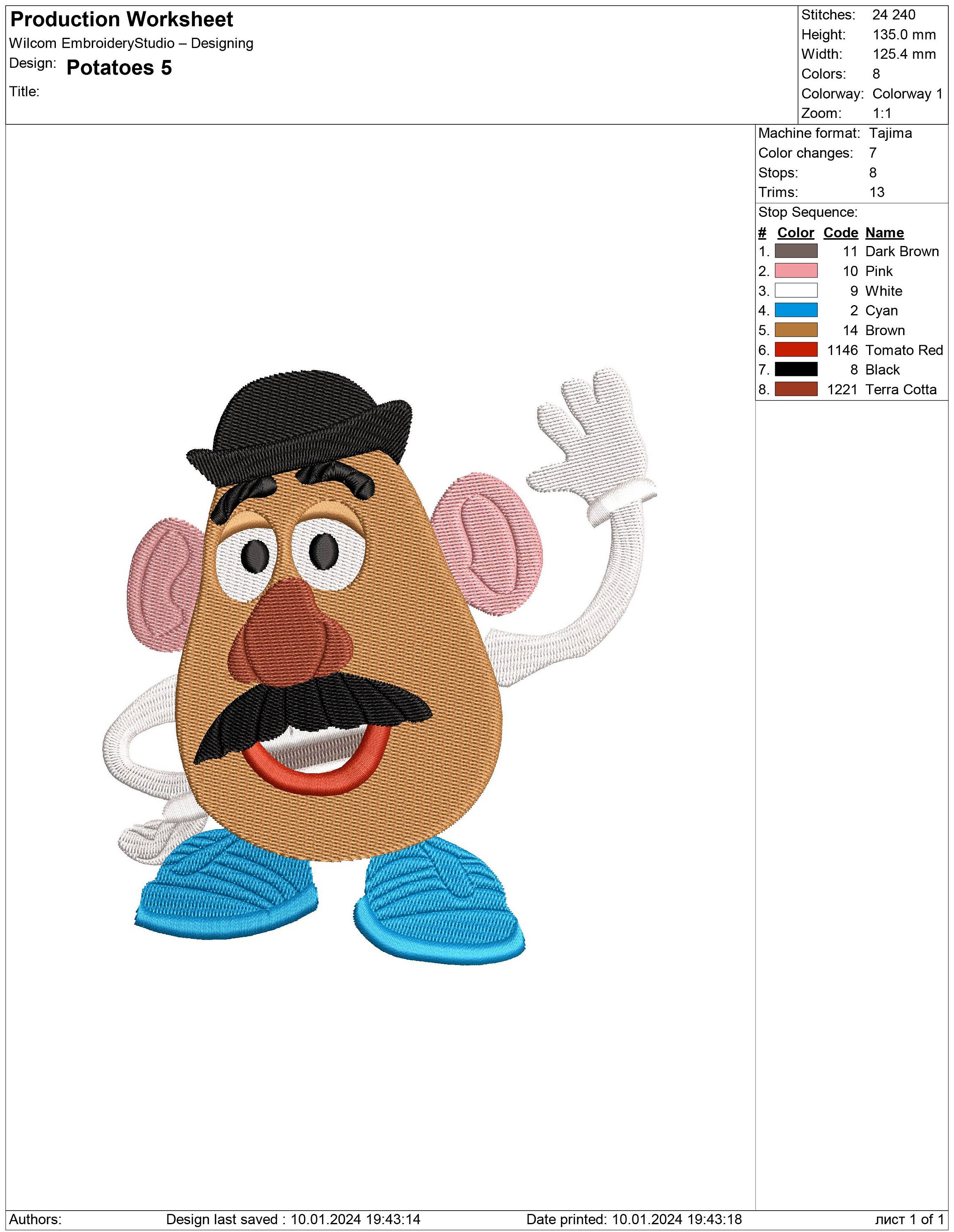 Toy Story Mr. Potato Head Inspired. Machine Embroidery Design File ...