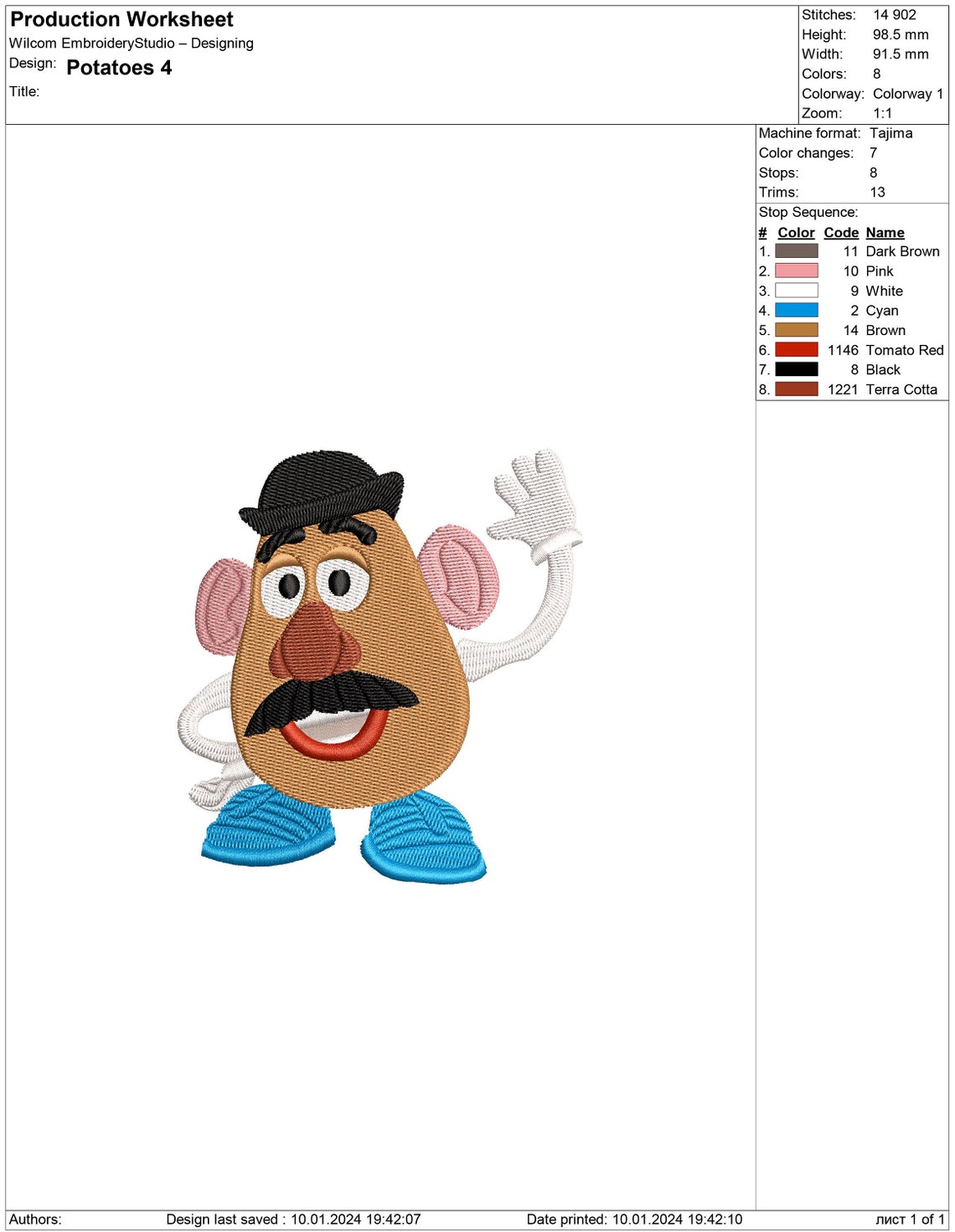 Toy Story Mr. Potato Head Inspired. Machine Embroidery Design File ...