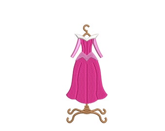 Inspirada en la princesa Aurora. El vestido de la princesa Aurora en una percha. Archivo de diseño de bordado a máquina. Instalar descarga. Diferentes tamaños