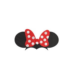 May include: Black and white mouse ears with a red bow with white polka dots. 5 sizes: 3, 4, 5, 6, 7 inches.