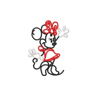 Boceto Artístico Minnie Mouse. Diseño de bordado de máquina de contorno. Archivo de diseño de bordado a máquina. Esquema artístico del doodle