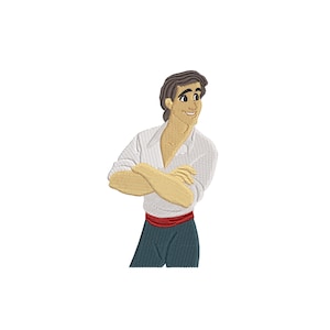 May include: Embroidered design of a cartoon man with brown hair, wearing a white shirt, red belt, and blue trousers. The design is available in four sizes: 4, 5, 6, and 7 inches.