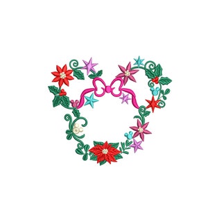 クリスマス刺繍デザイン、花柄クリスマス刺繍デザイン、クリスマスミニーリース。すぐにダウンロードできます。