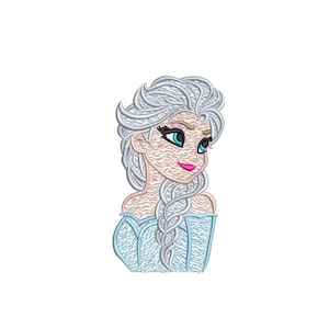Princess Elsa, Frozen inspired. Artistic Sketch. Machine embroidery design file. Install download. Different sizes