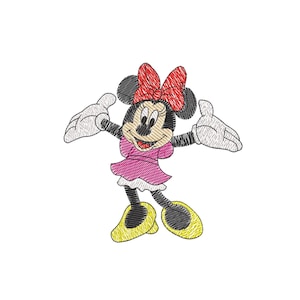 Boceto artístico de Minnie Mouse. Diseño de bordado a máquina con contorno. Archivo de diseño de bordado a máquina. Instalar y descargar. Diferentes tamaños