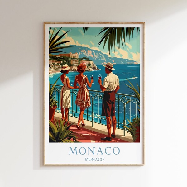 Monaco Travel Poster, Monaco Print, French Riviera Wall Art, Monaco Landscape Print, French Riviera Gift, Retro Monaco Home Decor