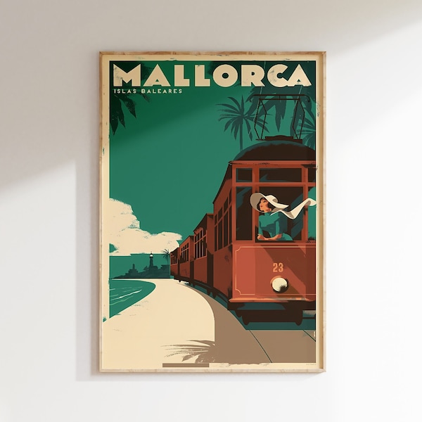 Mallorca Travel Poster, Mallorca Print, Mallorca Spain Wall Art, Mallorca Landscape Print, Mallorca Gift, Retro Mallorca Home Decor, Railway