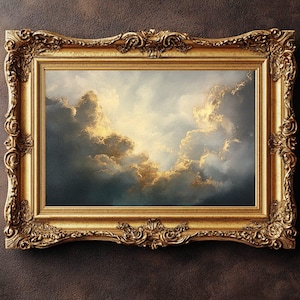 Moody Clouds Print, Vintage Clouds Poster, Dark Academia Print, Dark Aesthetics, Wall Art, Antique Oil Painting, Rain Falling, Dark Cloud
