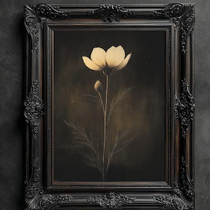 Moody Single Wildflower Print, Vintage Floral Poster, Dark Academia Print, Dark Aesthetics, Canola Wall Art, Antique Oil Painting, Farmhouse