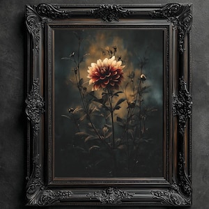 Moody Darkness Wildflower Print, Vintage Floral Poster, Dark Academia Print, Dark Aesthetics, Wall Art, Antique Oil Painting, Botanical Art