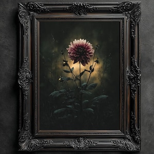 Moody Darkness Wildflower Print, Vintage Floral Poster, Dark Academia Print, Dark Aesthetics, Wall Art, Antique Oil Painting, Botanical Art
