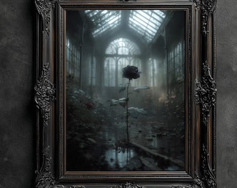 Moody Rose Art Print, Dark Academia Vintage Floral Poster