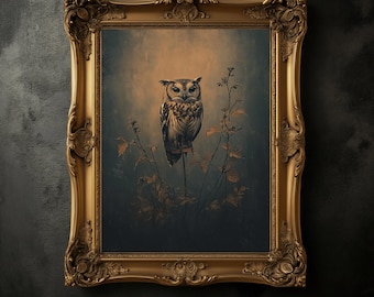 ムーディーなフクロウのプリント、ヴィンテージ昆虫、ダークアカデミア風のムーディーなウォールアート