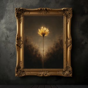 Moody Single Wildflower Print, Vintage Floral Poster, Dark Academia Print, Dark Aesthetics, Canola Wall Art, Antique Oil Painting, Farmhouse