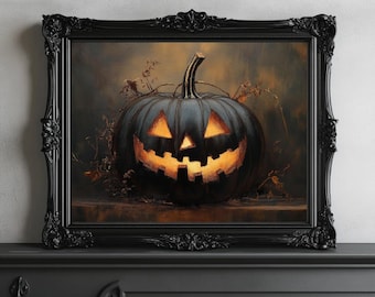 Stimmungsvoller Jack O 'Lantern-Druck, dunkle Academia-Halloween-Wandkunst