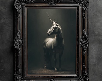 Vintage Unicorn Print, Dark Academia Gothic Wall Art