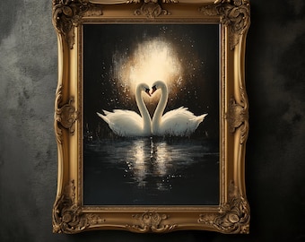 Vintage Swan Print Pair, Moody Bird Poster, Animal Wall Art