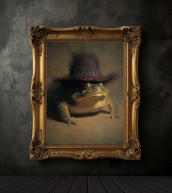 Moody Frog With Hat Print, Vintage Frog Poster, Dark Academia Print, Dark Aesthetics, Frog Wall Art, Farmhouse Decor, Cottage Core Print