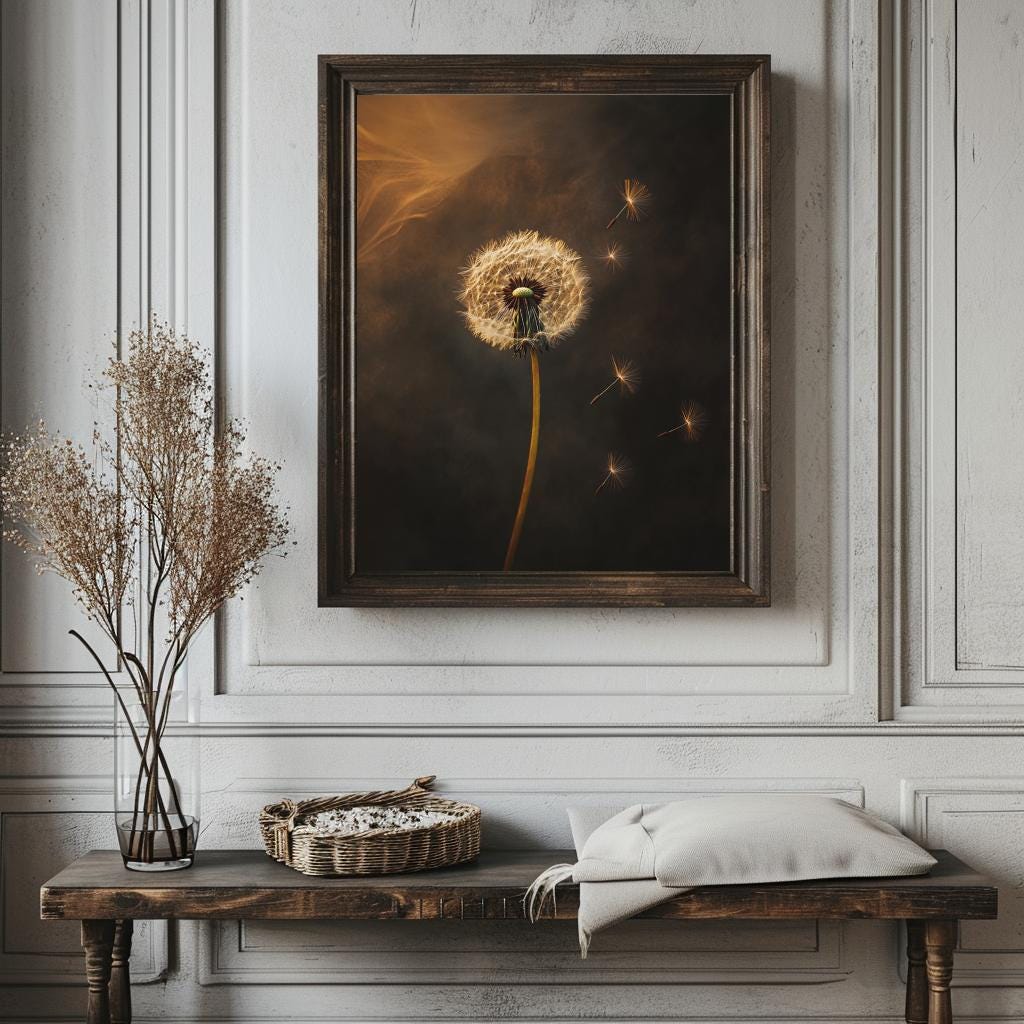 Moody Dandelion Print, Dark Academia Antique Floral Wall Art - Etsy