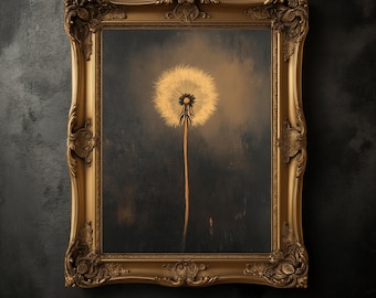 Moody Dandelion Print, Dark Academia, Vintage Floral Art
