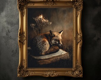 Vintage Fox Print, Moody Wildflowers, Dark Academia Wall Art