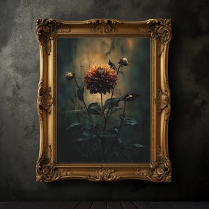 Moody Darkness Wildflower Print, Vintage Floral Poster, Dark Academia Print, Dark Aesthetics, Wall Art, Antique Oil Painting, Botanical Art