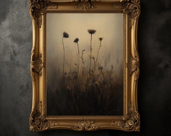 Moody Wildflowers Print, Vintage Insect, Dark Academia Moody Wall Art