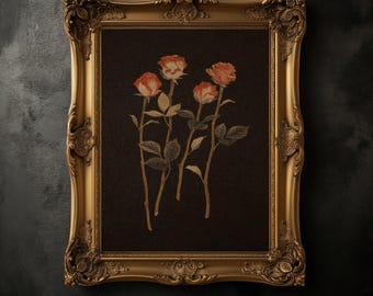 Sfeervolle bloemenprint, donkere botanische kunst uit de academische wereld